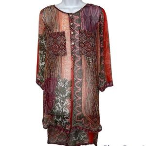 Fig And Flower Sheer Long Tunic Top